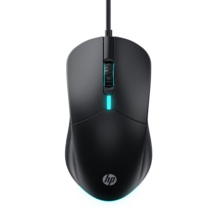 惠普（HP） 有线鼠标 商务办公家用经典左右手通用对称鼠标有线 电脑笔记本USB接口即插即用 发光轻音（黑色）