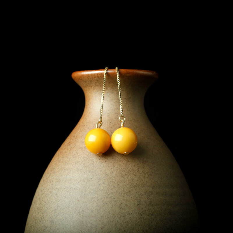 宫艳 天然鸡油黄珀耳坠老蜜黄密女款送老婆蜜耳环实用男友新年礼物