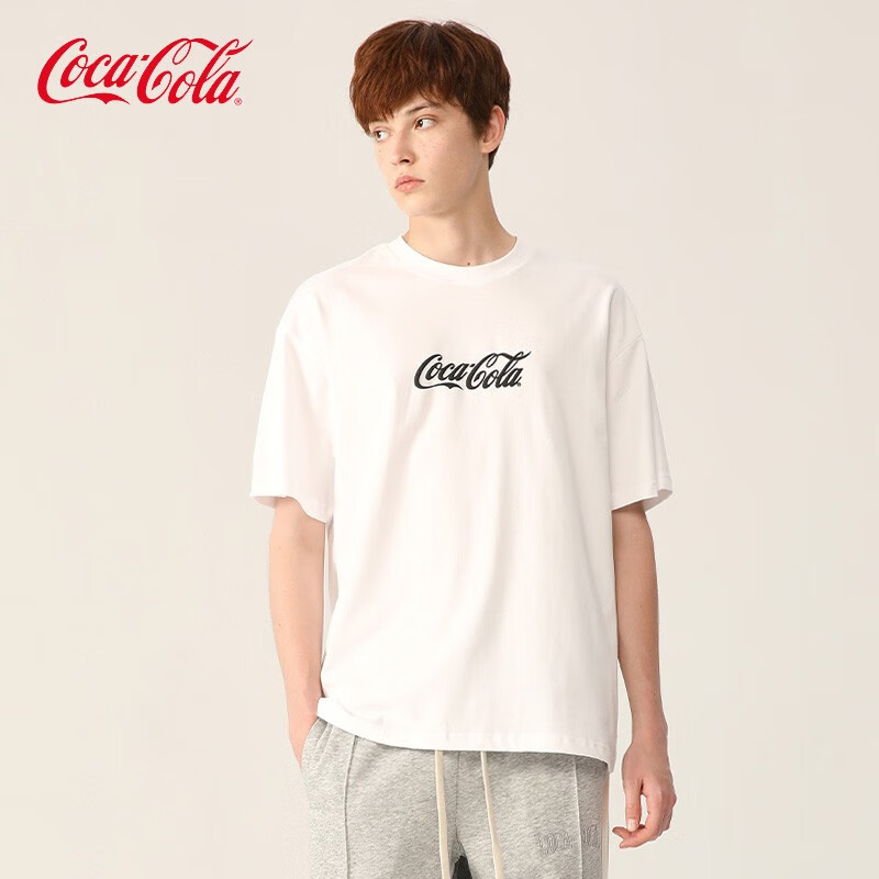 可口可乐(coca-cola)短袖t恤男纯棉宽松夏季经典logo上衣2024新款休闲