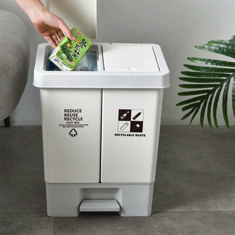 北杉（BEiSHAN）家用分类垃圾桶干湿分离厨余桶带盖静音缓降清洁桶垃圾分类收纳桶 【20L双分类脚踏】垃圾桶