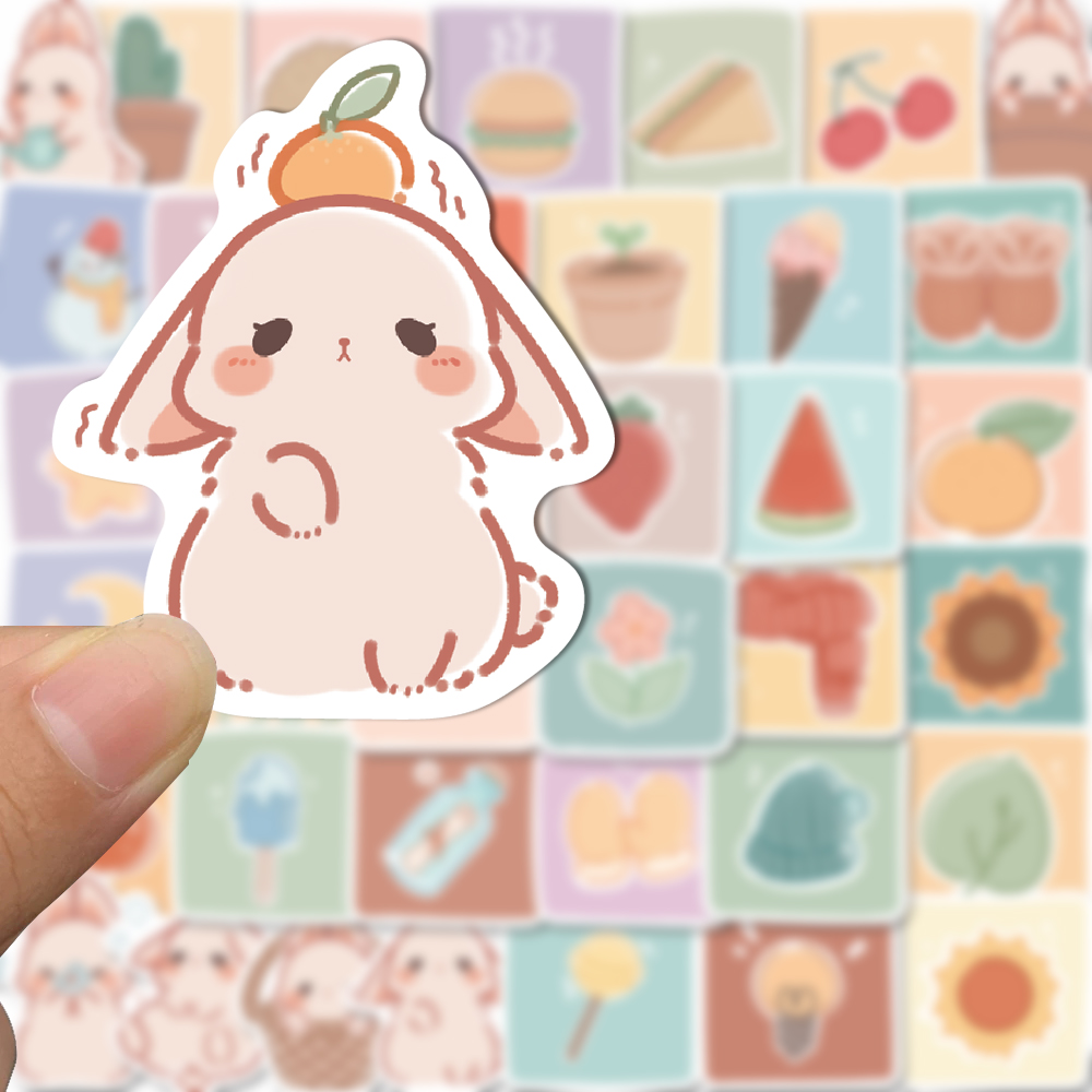 50张可爱兔子小清新手账贴画创意图案手机壳电脑水杯装饰防水贴