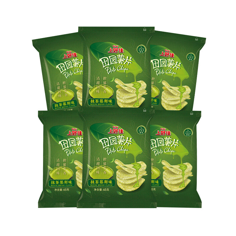 上好佳(oishi)田园薯片茶予你抹茶慕斯味组合 抹茶慕斯味65g*6包