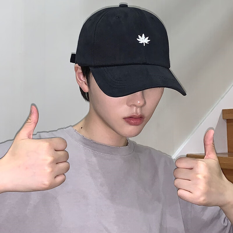 宝希兰刺绣枫叶logo软顶弯檐棒球帽 男女同款 枫叶棒球帽-黑色