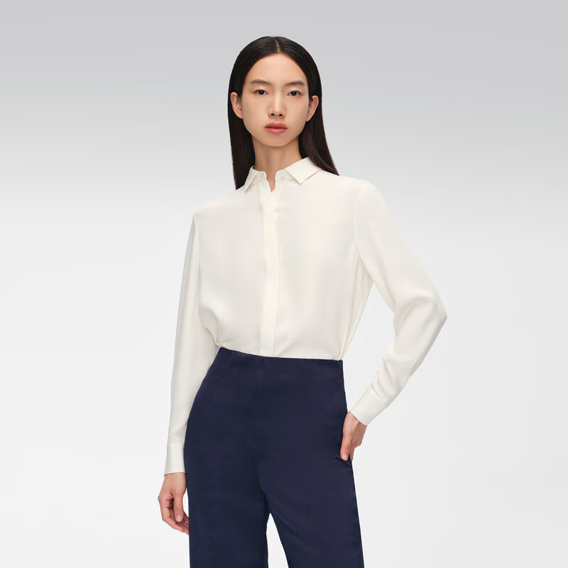 OVV春夏热卖女装22MM弹力重绉经典休闲长袖衬衫 米白(净色)03 L