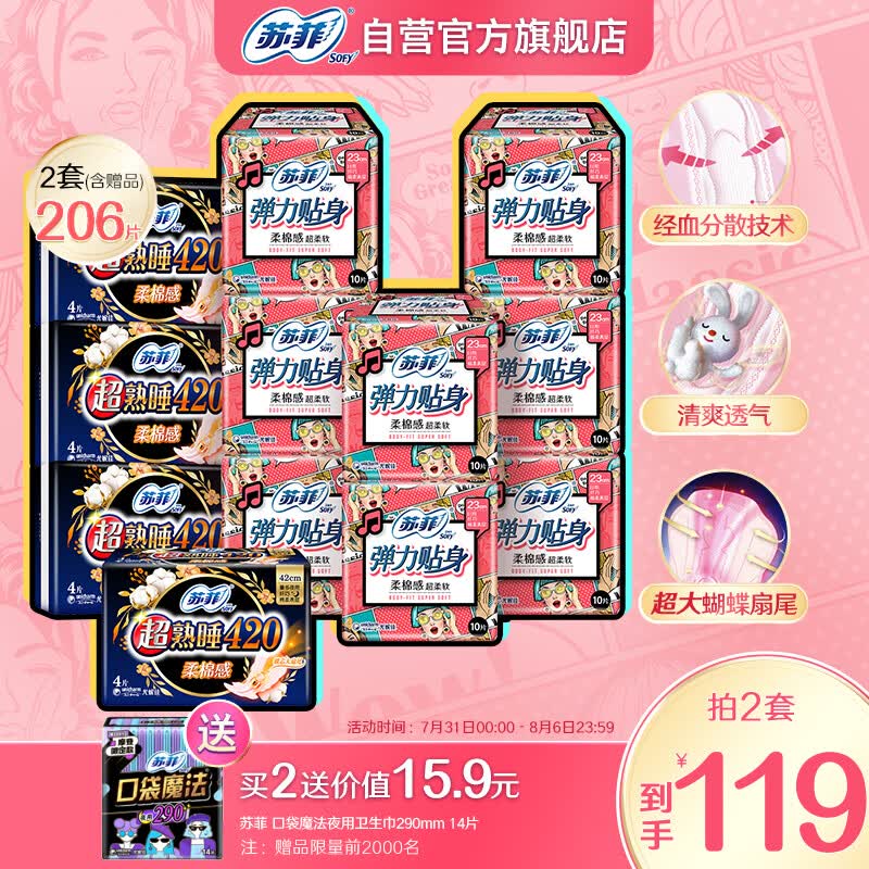 苏菲Sofy 弹力贴身超熟睡卫生巾日夜套装姨妈巾 12包 96片怎么看?