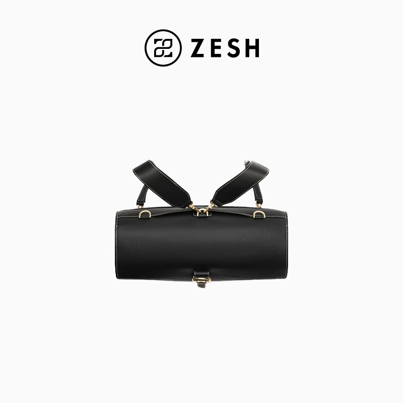 ZESH/泽尚 铜钱时尚通勤女士大号双肩包单肩包包女包圣诞礼物 黑色