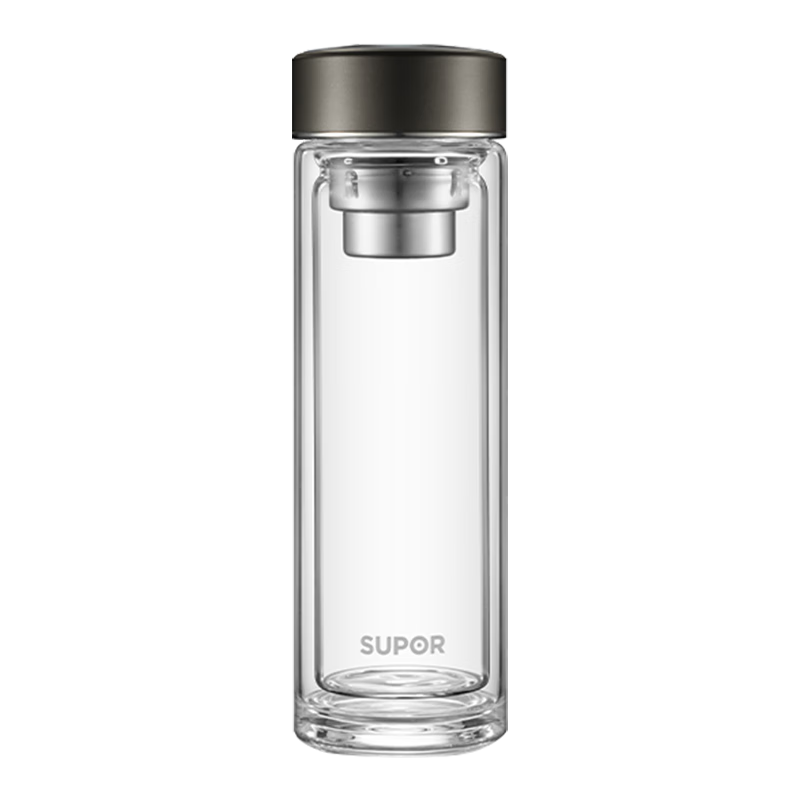 蘇泊爾（SUPOR）雙層玻璃杯茶水分離辦公泡茶杯車(chē)載水杯禮盒 抗菌茶濾 400ml