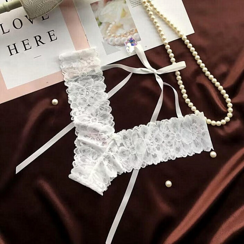 花芯珠丁字裤女系带新可调节后系带低腰内裤女微透性感蕾丝蝴蝶 白色