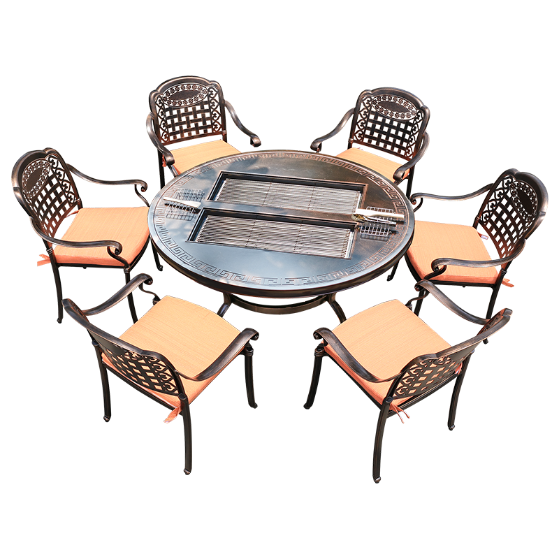 尚伦 Sun Roy户外桌椅电烧烤铸铝室外露台套庭院花园露天家用外摆休闲铁艺组合 4椅+110编织碳烤台