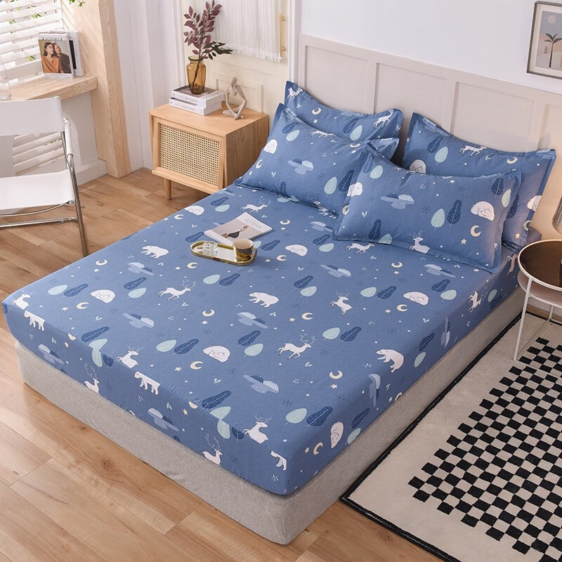 顾盼 家纺 全棉床笠单件 纯棉床罩 单人双人床垫罩防滑床单 夜晚的森林 1.8米X2.0米单件床笠