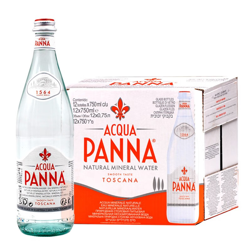 普娜（Acqua Panna） 普娜 矿泉水 意大利进口 饮用水( 玻璃瓶) 750ml 12瓶 12瓶