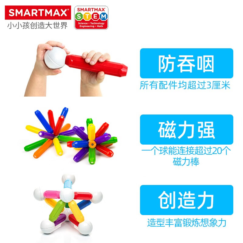SMARTMAX搭建主题磁力棒入门 1-6岁 比利时进口磁力棒儿童玩具礼物 搭建豪华 42片