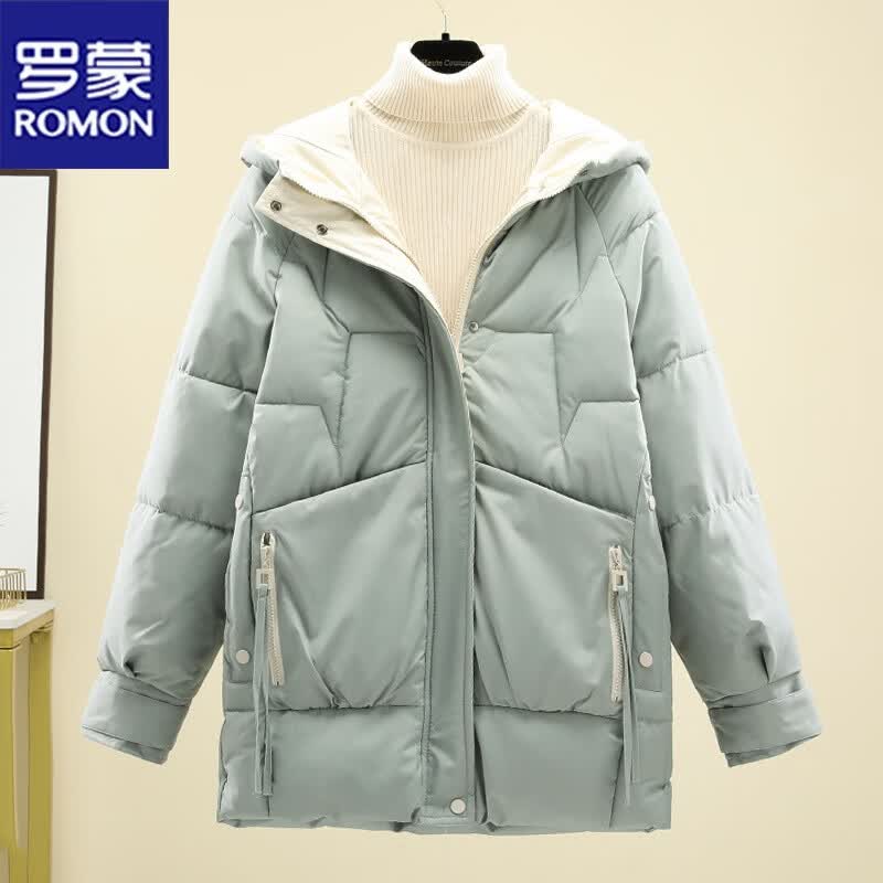 罗蒙（ROMON）棉服女中长款冬季2023新款韩版加厚棉衣外套ins宽松休闲棉袄 豆绿色(升级加厚) M105斤以下怎么看?