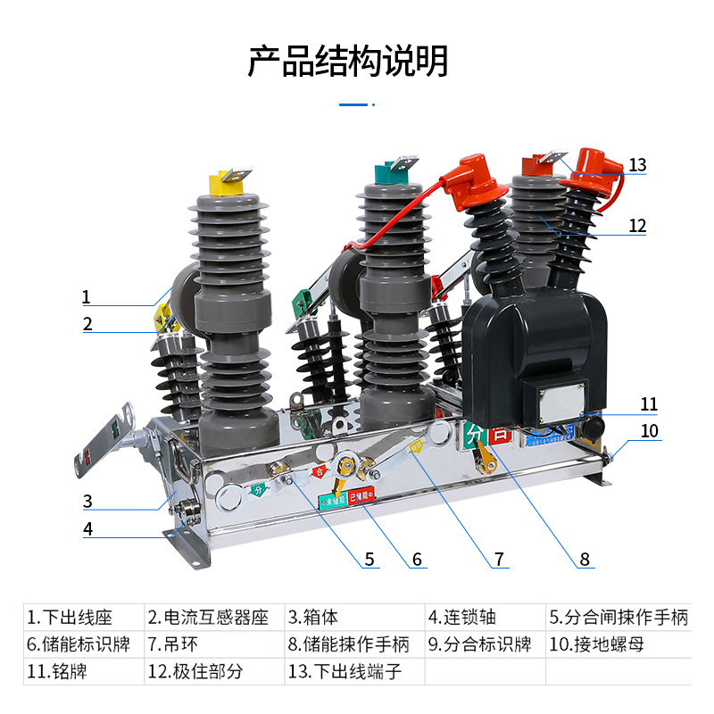 定制一二次融合户外智能高压真空断路器zw32-12f带零序电压传感器 3p