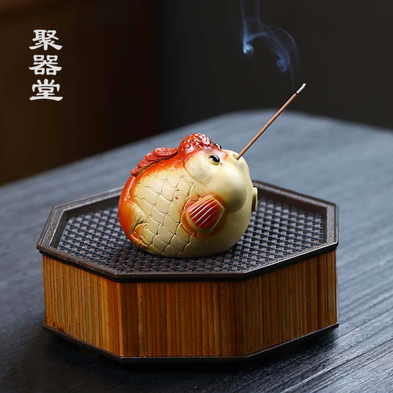 聚器堂茶宠摆件 紫砂可养创意茶盘茶台配件 可爱泡泡鲤鱼茶玩 禅意茶具 A5大富贵鱼 单个