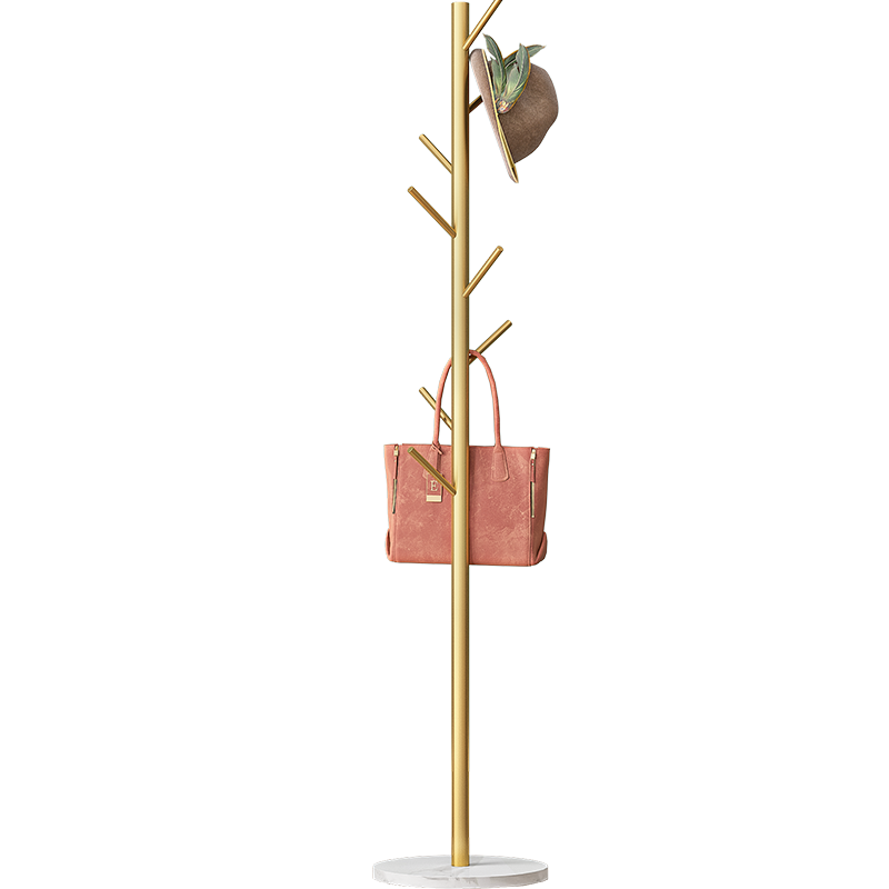 索尔诺 衣帽架挂衣架创意轻奢大理石底衣架落地衣架卧室挂包架衣服架 金色支架+白底大理石【高169底座32cm】