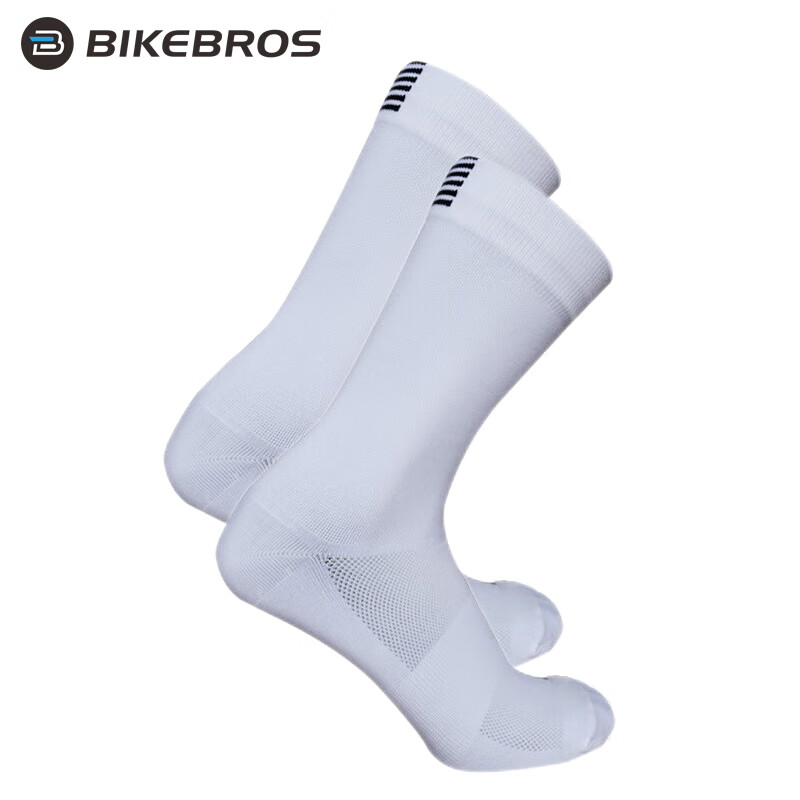 BIKEBROS透气骑行袜男女自行车公路车运动袜跑步健身篮球袜子中筒 白色