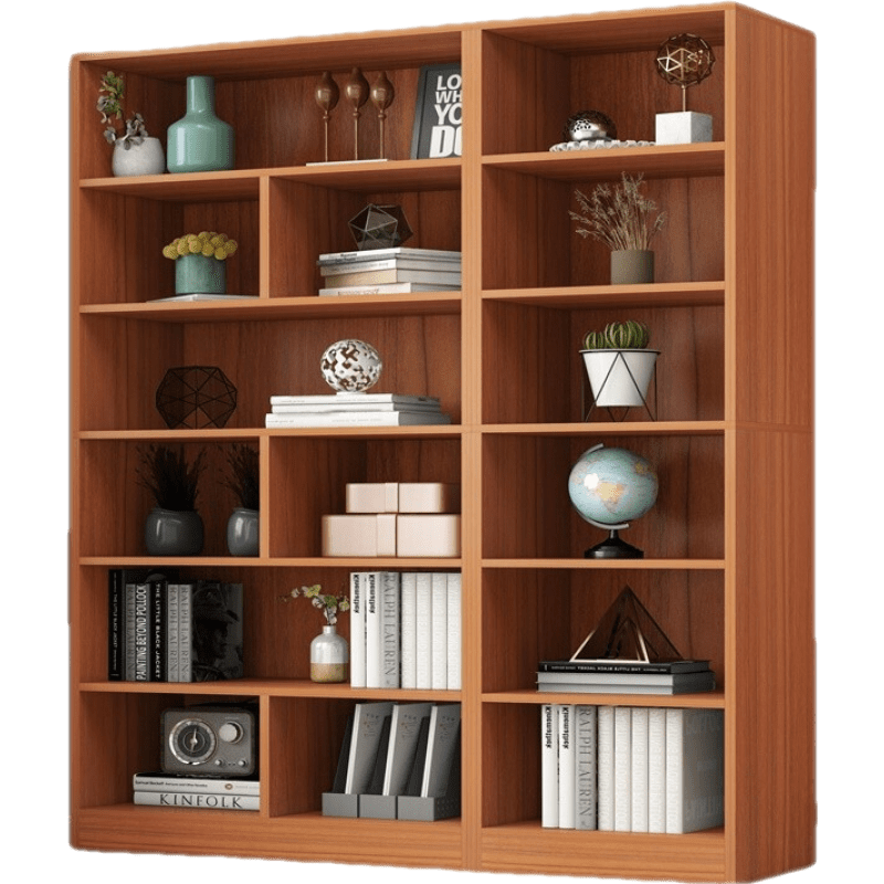 全品屋 书架落地简易书柜组合柜办公室书架柜子靠墙书架组合储物柜客厅收纳柜大容量多层置物架 【十五格款】组合装100*24*180cm杏胡桃色