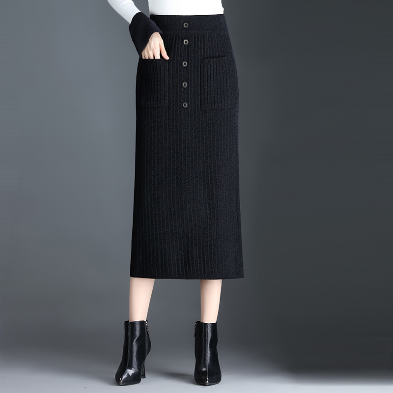 chaowu- 针织半身裙女秋冬季一步裙毛线长款包臀裙高腰开衩冬裙子 289