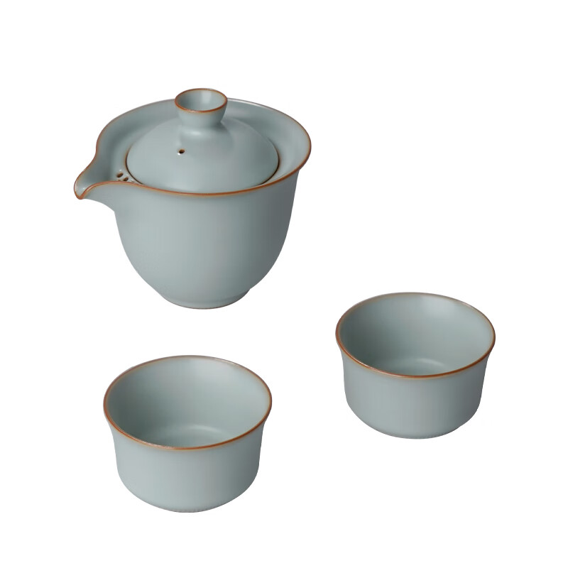 青澹汝窑整套茶具套装礼品茶杯礼盒装知己悠然茶组 知己悠然茶组(一壶两杯) 1件 天青色