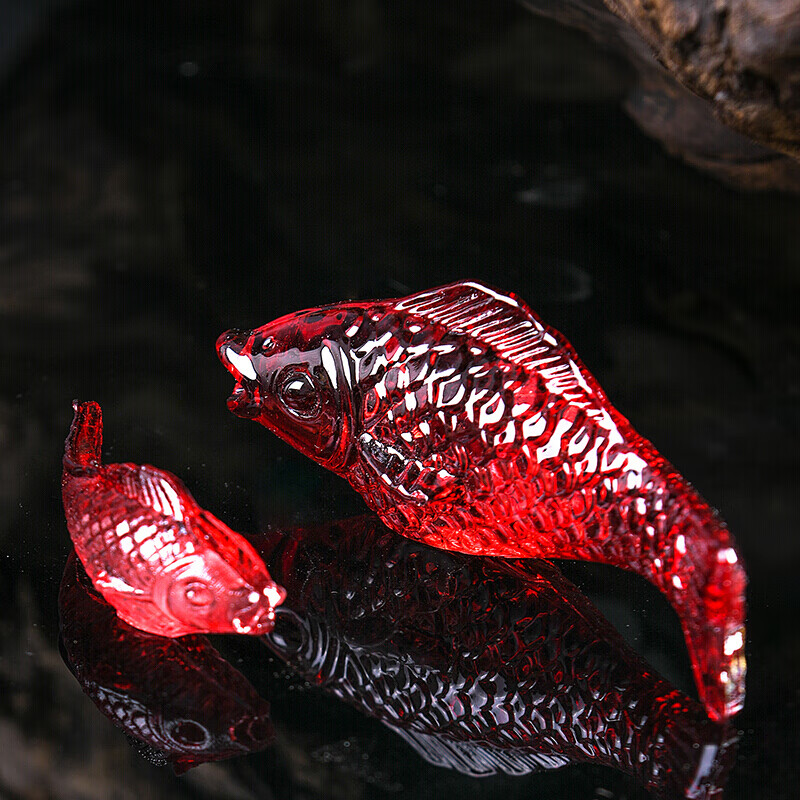 泽艺水晶鱼摆件琉璃鱼 吉祥物年年有余家居客厅小装饰品琉璃摆件家用 大号红色鱼