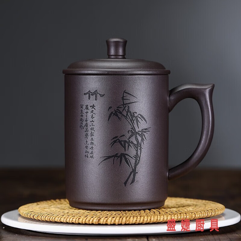 喆煒宜興紫砂杯茶杯個人專用杯陶瓷杯男手工大容量帶蓋家用泡茶杯定制 龍把-竹子款 550ml
