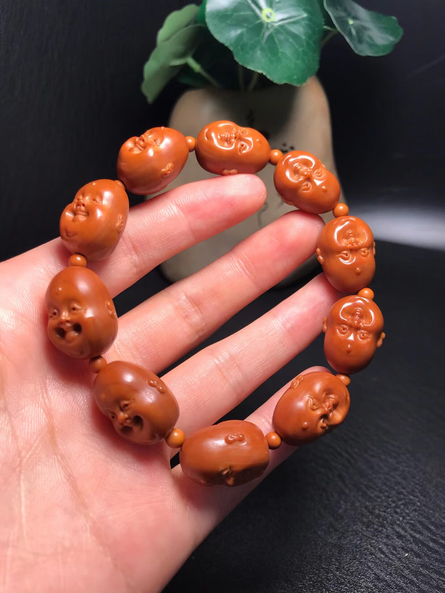 橄榄核手串男雕刻手工文玩桃核桃木手把件盘玩十八罗 十分开心1516x