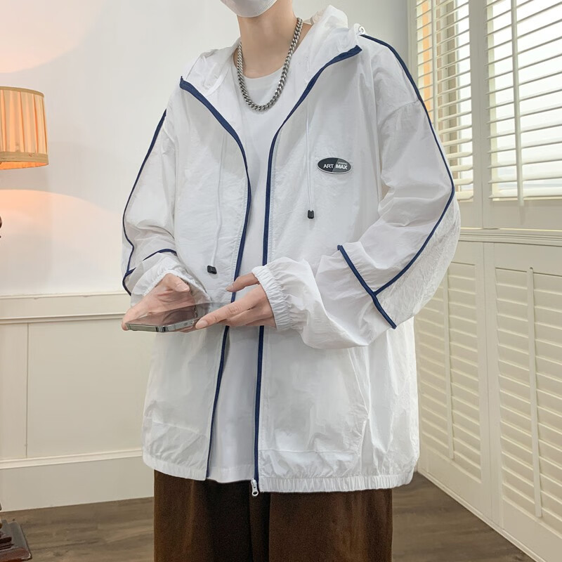 外套夏天男潮牌轻薄学生服夏季青少年薄款夏男士冰丝男款褂子 白色 m