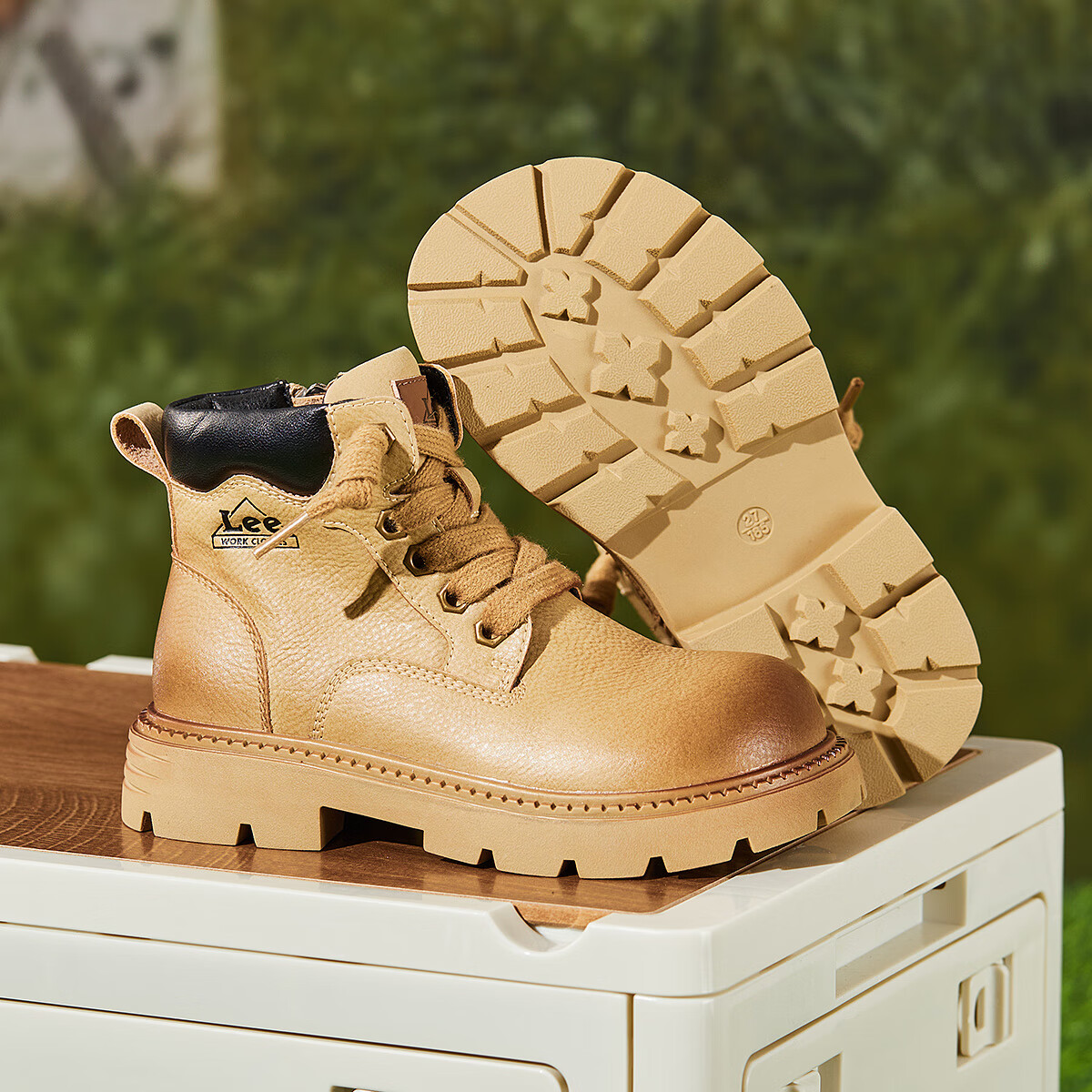 Lee童鞋秋冬季儿童马丁靴男童短靴保暖大黄靴女童靴子 卡其色 28码 【建议脚长173-178mm】