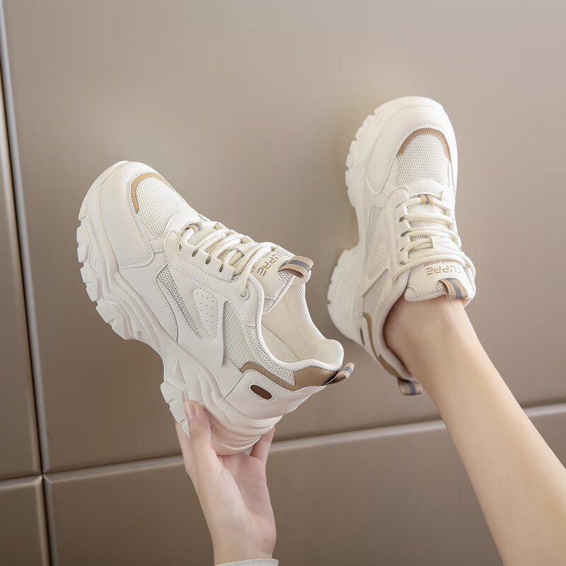 凤高(fenggao)内增高女鞋显瘦坡跟小个子显高8cm双网秋休闲运动鞋防滑