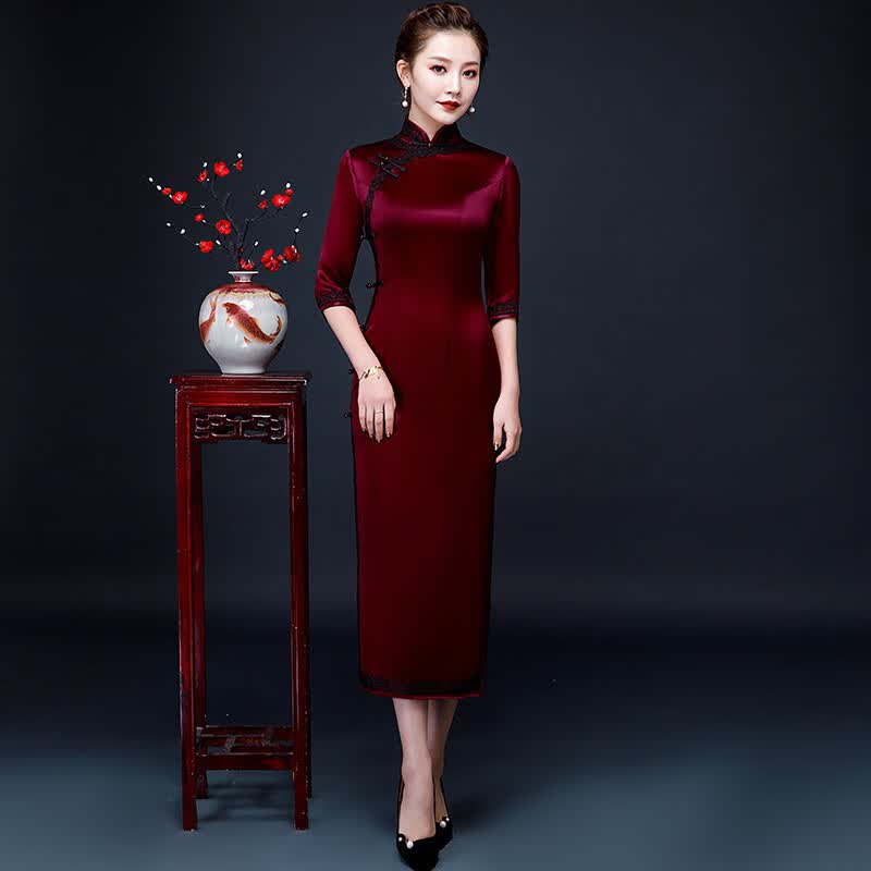 改良旗袍连衣裙新款婚宴旗袍喜婆婆婚礼端庄大气长款秋大码妈妈装 酒红色 XXXL高性价比高么？
