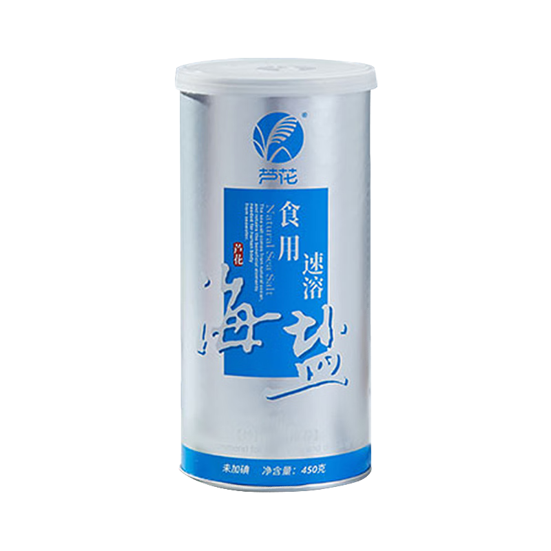 芦花（LUHUA）海盐 食用速溶海盐450g*1罐 精制盐不加抗结剂 不加碘食用盐