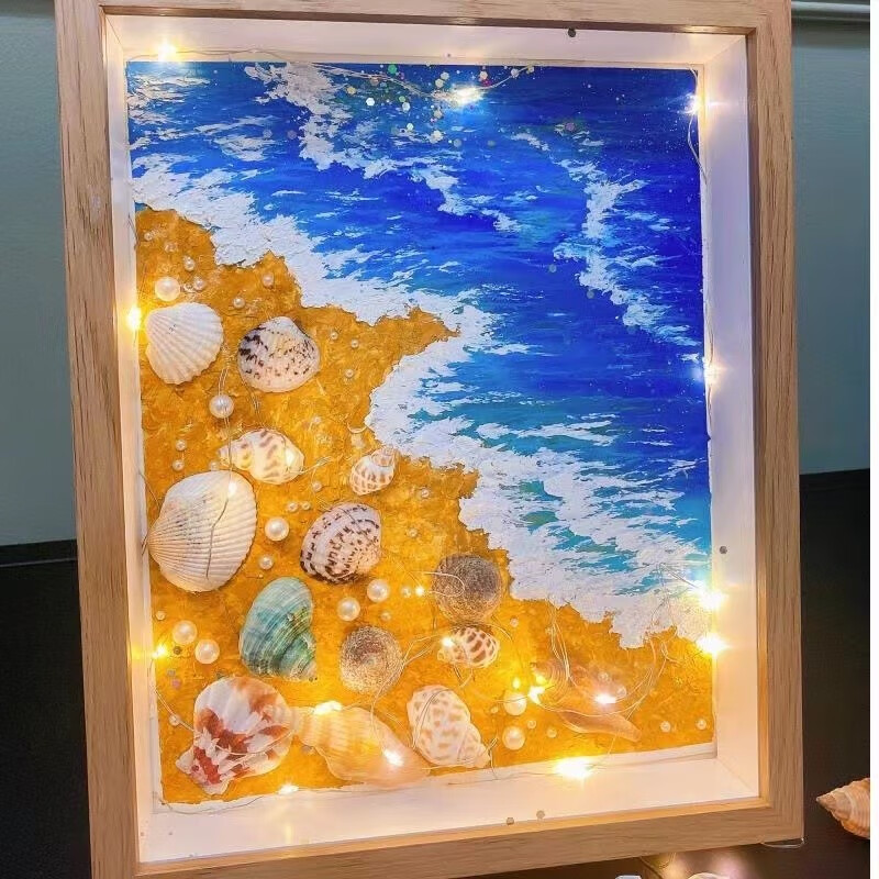 帕提拉(patila)手工diy贝壳风景油画棒贝壳夜灯相框画送闺蜜送男女