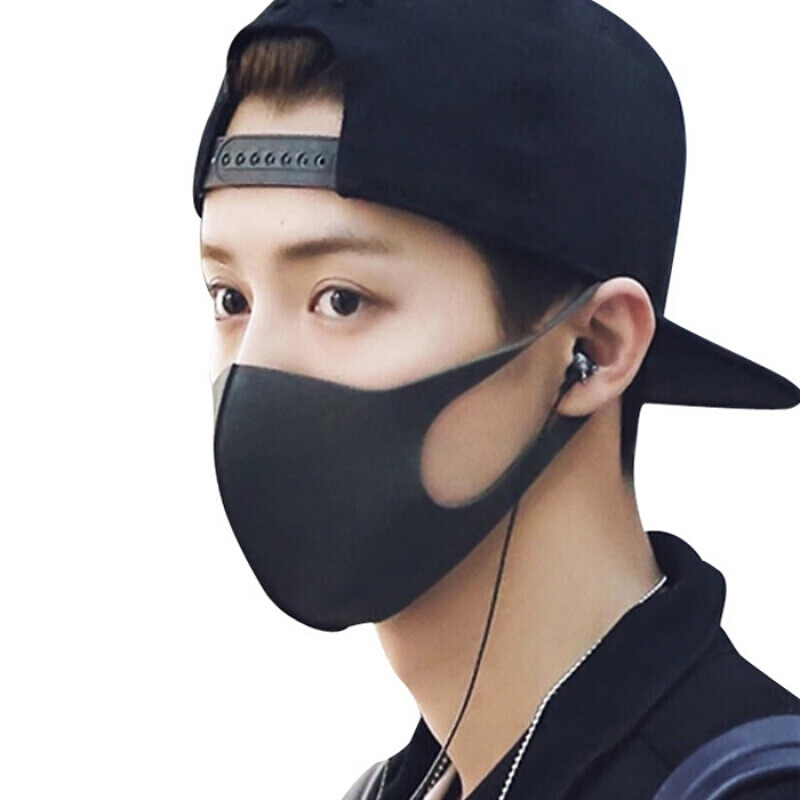 亿凌  海绵样式聚氨酯冰丝口罩黑色女夏季防雾霾尘透气可洗易呼吸 三