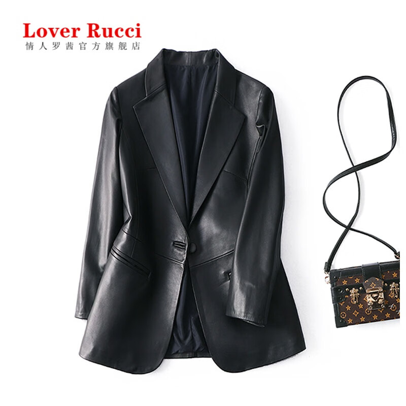 LOVER RUCCI羊皮西装女春秋新款修身显瘦长袖一粒扣海宁真皮皮衣外套皮上衣 黑色绵羊皮 4XL 135斤---145斤怎么看?