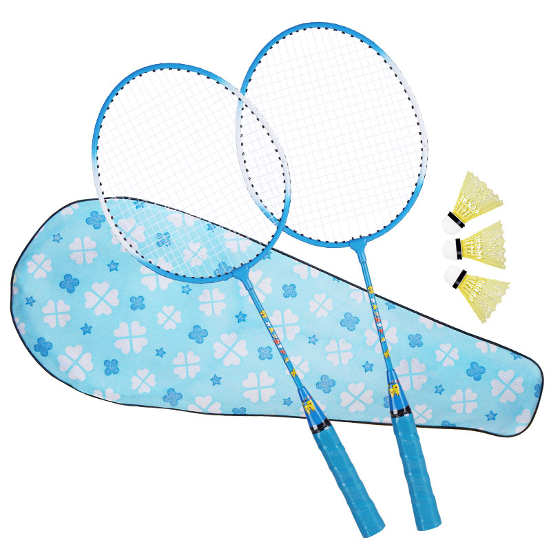 儿童羽毛球拍幼儿园羽毛球双拍宝宝户外运动玩具小学生球拍儿童 大童58cm蓝色(拍包+三球)