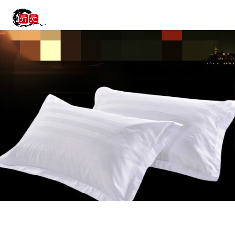 宾馆酒店客房床上用品枕套缎条白色枕头套民宿客房 40涤棉加密三公分缎条55*85一个