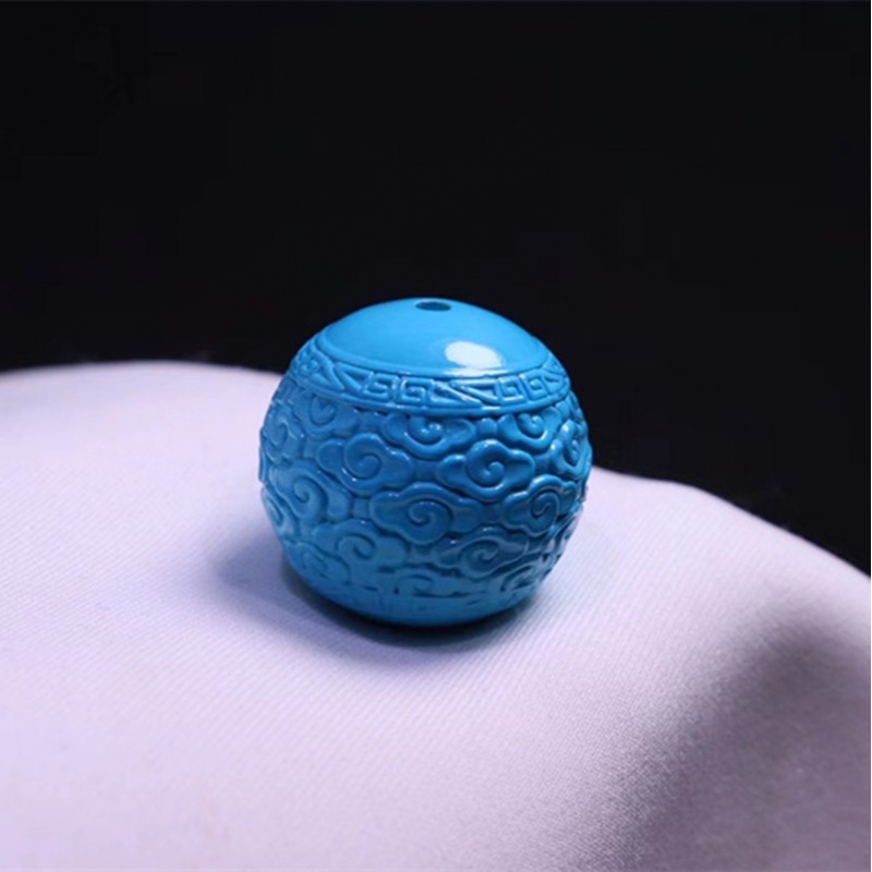 古珍 高瓷高蓝绿原矿 绿松石云纹圆珠龙珠 回纹桶珠手串隔珠六字箴言