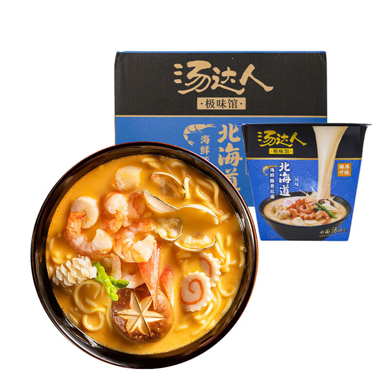 统一汤达人 极味馆 北海道 海鲜豚骨拉面 方便面 96克*6