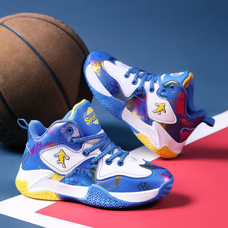 ukhk英新款拉莫斯儿童篮球鞋男中大童秋冬新款皮面防水球鞋防滑运动鞋