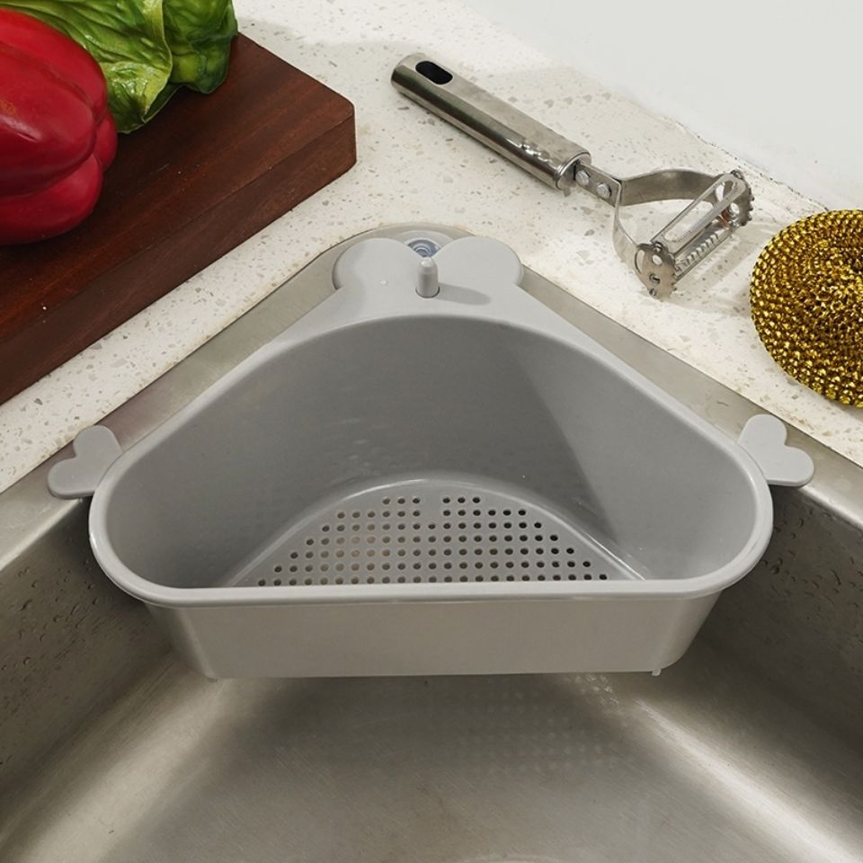厨房水槽三角沥水篮吸盘式免打孔洗菜盆置物架洗碗池抹布收纳挂篮