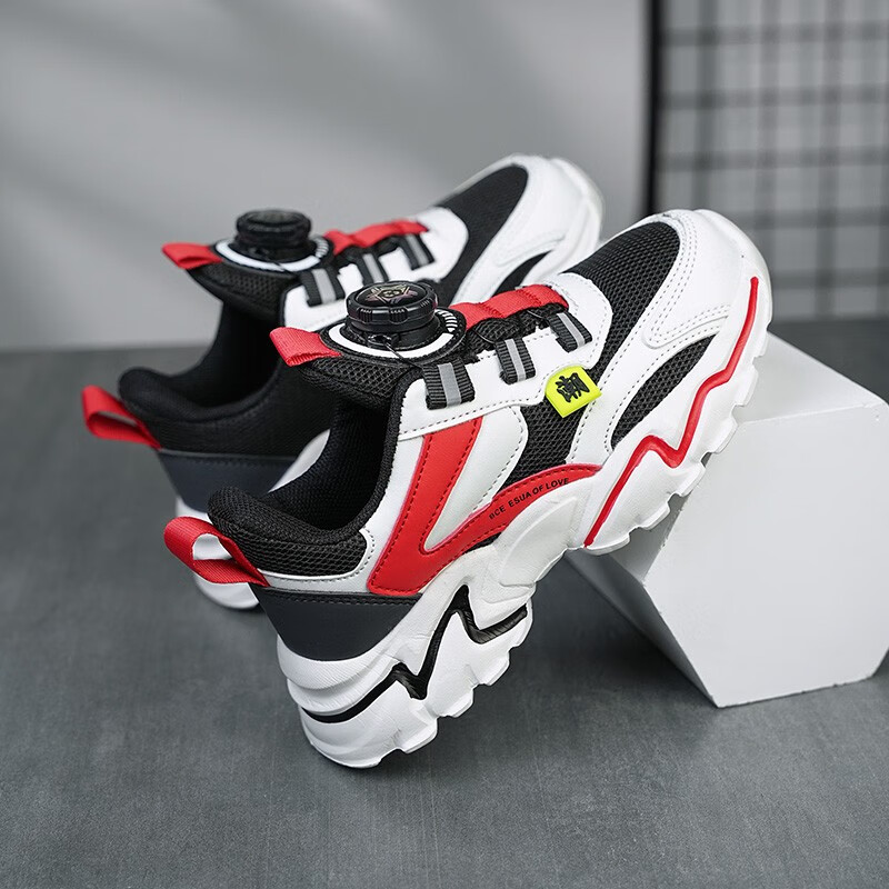 贝天熊童鞋男女童运动跑步鞋春秋夏新款革面小童鞋子网面透气旋转扣鞋子 BLT839深蓝【双网】 30码 内长19.0/脚18.0