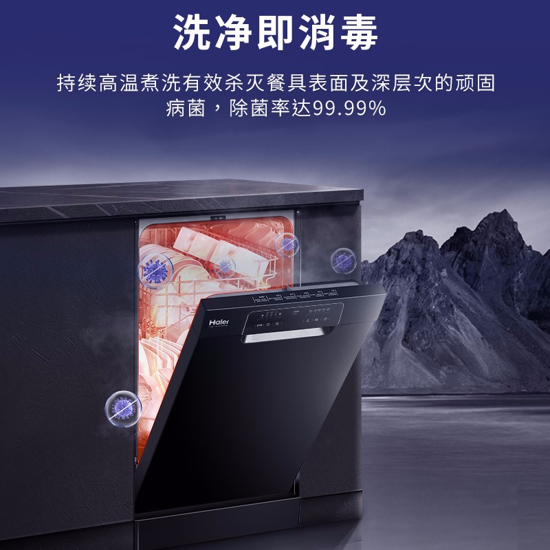 海尔（Haier）洗碗机独立式10套80℃高温冲洗纤薄机身家用全自动独立式嵌入式洗碗机 EW10028BK