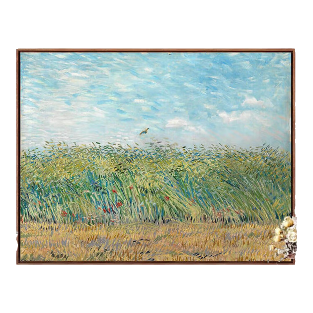 艺术家的礼物新品 梵高《麦田云雀》现代版画油画玄关客厅沙发背景墙装饰画 麦田云雀-M号：55*70cm 进口柚木框08/35mm