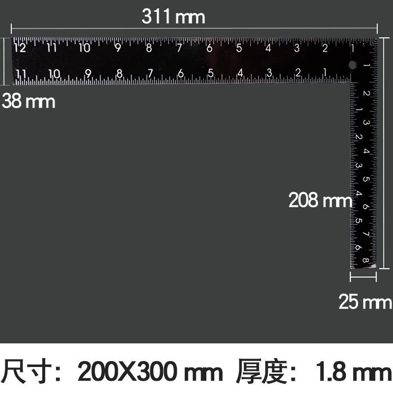 功能木工角尺拐尺裁皮切割用尺300mm400x600mm 200x300mm厚度18mm印刷