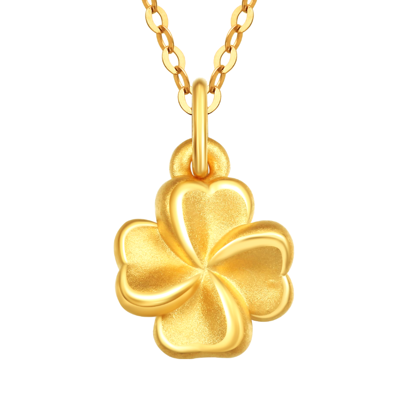 中国黄金黄金吊坠足金幸运四叶草吊坠简约时尚大气生日礼物女 足金