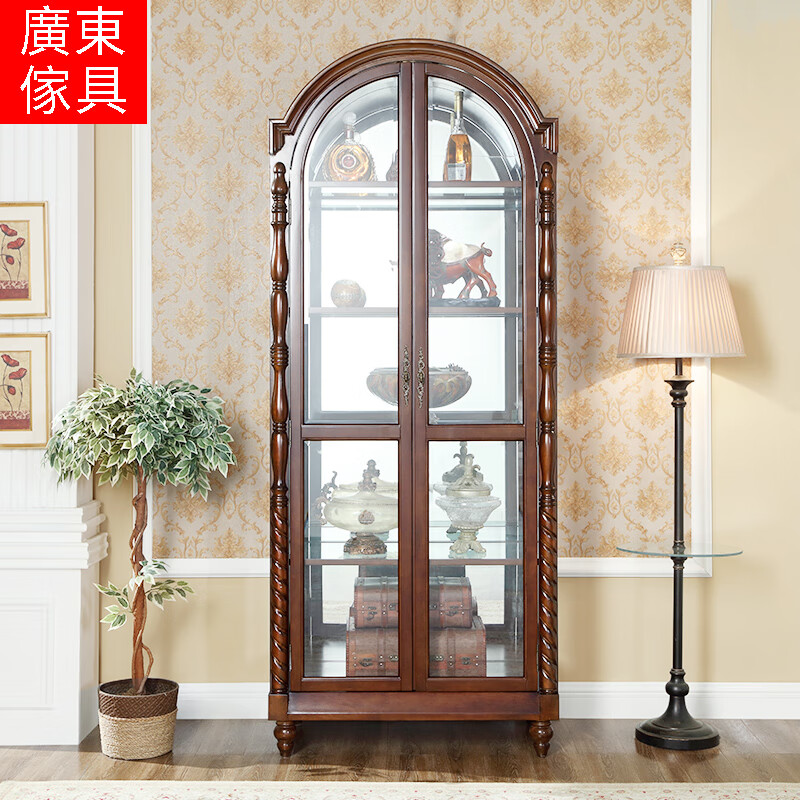 mexueer美式全实木双门酒柜欧式简约复古拱形家用客厅隔断靠墙玻璃