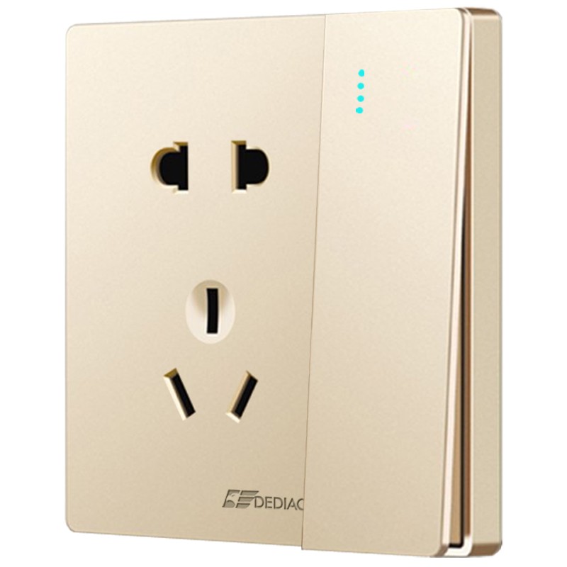 德雕(dediao)86型开关插座面板 墙壁电源暗装d12香槟金带开关二三插五