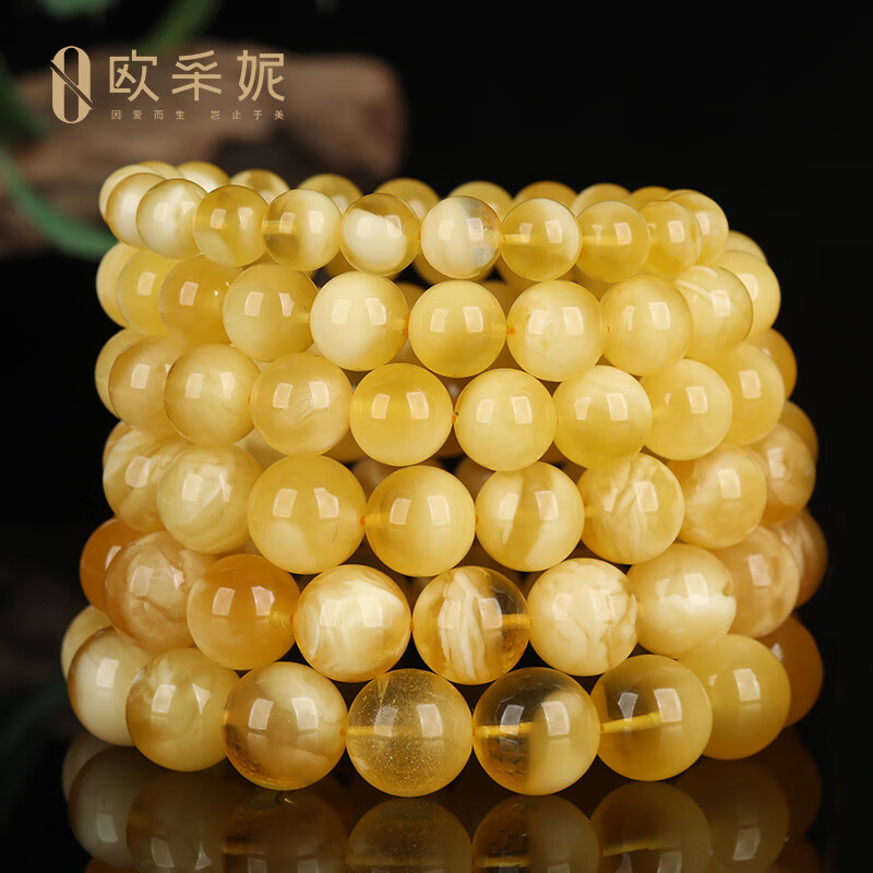欧采妮蜜蜡手串天然无烤金绞蜜俄料妖花白花佛珠文玩手链送老婆妈妈礼物 11-11.5mm