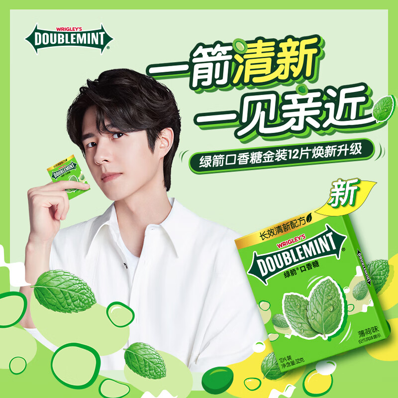 绿箭益达口香糖 无糖 办公室休闲零食 方便携带  绿箭原味薄荷12片*10小盒320g